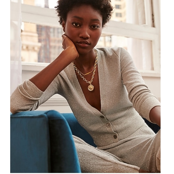 14. J.Crew Merino wool metallic cropped cardigan sweater - Picture 3 of 8